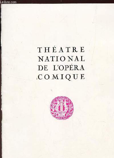 PLAQUETTE : THEATRE NATIONAL DE L'OPERA COMIQUE - SAISON 1970-1971.