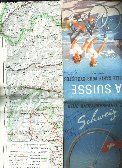 1 CARTE DEPLIANTE EN COULEUR : LA SUISSE - nouvelle carte pour cyclistes / 2chelle 1 : 350 000 - de dimension 60 cm X 100 cm environ.