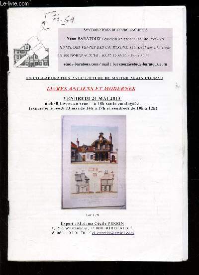Catalogue de ventes aux encheres - LOT N129 - LIVRES ANCIENS ET MODERNES - 24 MAI 2013.