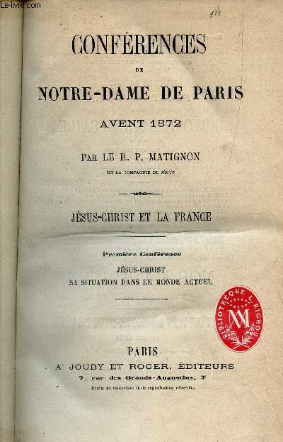 CONFERENCES DE NOTRE-DAME DE PARIS - 1872-1875.