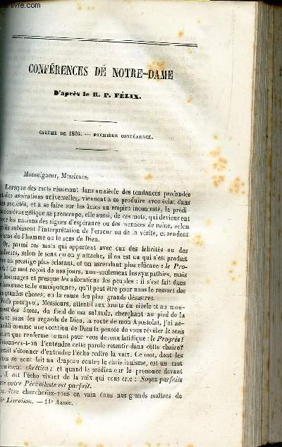 CONFERENCES DE NOTRE DAME -Careme de 1856 - 1ere conference / .