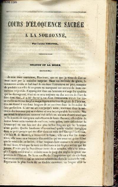 COURS D'ELOQUENCE SACREE A LA SORBONNE : Bossuet et la Bible (suite et fin) / Discours par M. l'Abb Tourneur.