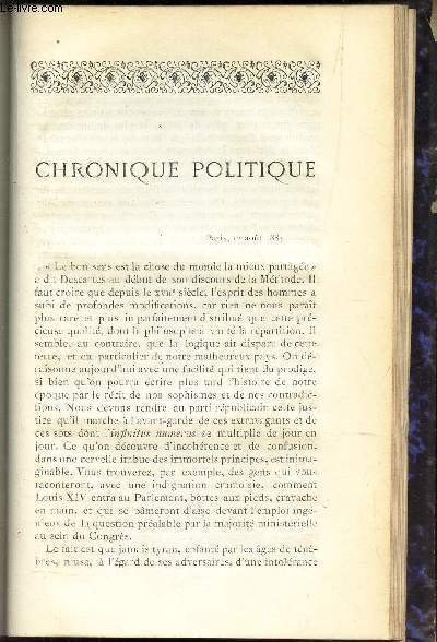 CHRONIQUE POLITIQUE / MELANGES : un livre utile / Sommaires des publications nouvelles : I - Revues - II : livres.
