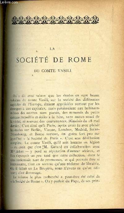 La societe de Rome du comte Vasili / But et objet de l'enseignement secondaire / Le tour du monde en 330 jours : Australie (suite) III / BIBLIOGRAPHIE