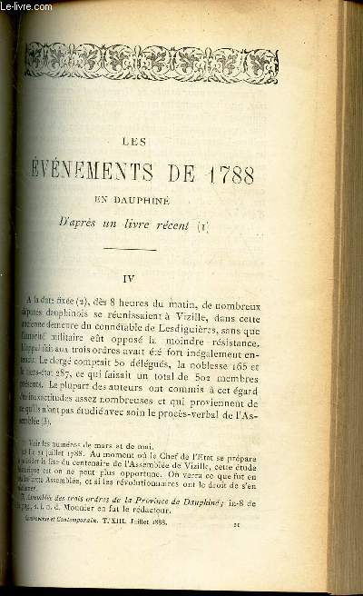 LES EVENEMENTS DE 1788 EN DAUPHINE d'apres un livre recent - du chap IV  VIII).