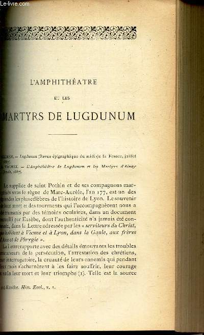 L'AMPHITHEATRE ET LES MARTYRS DE LUGDUNUM