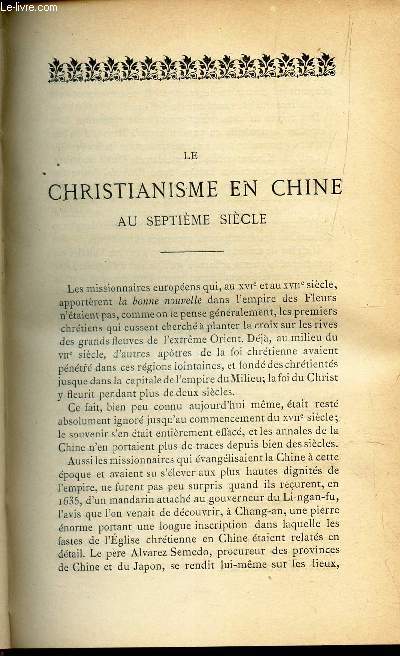 LE CHRISTIANISME EN CHINE AU SEPTIEME SIECLE.