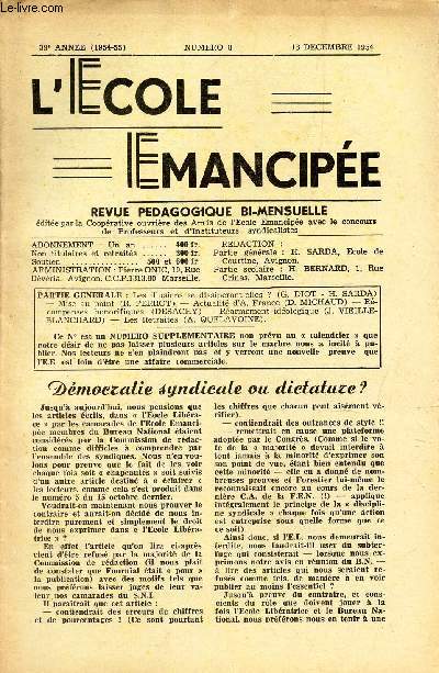 L'ECOLE EMANCIPEE - N8 - 18 dec 1954 / Les illusions se dissiperont-elles? / Rarmement ideologique / Les retraites etc..