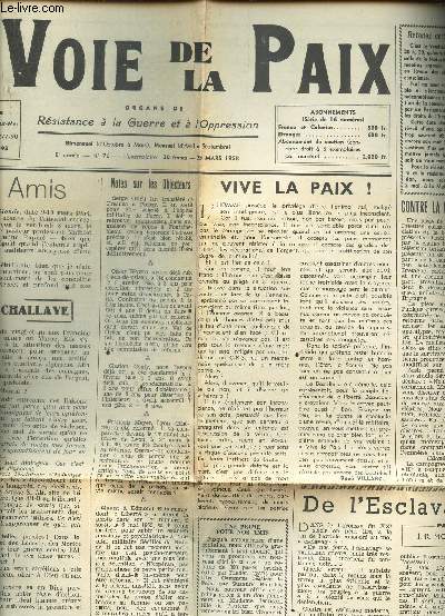 LA VOIX DE LA PAIX - N76 - 25 mars 1958 / Deux amis par Felix Challaye / Contre la bombe 