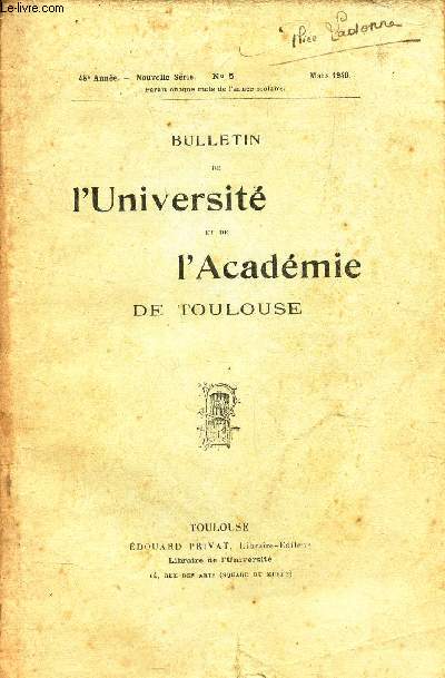 BULLETIN DE L'UNIVERSITE ET DE L'ADACEMIE DE TOULOUSE / N5 - Mars 1940 / En marge des 