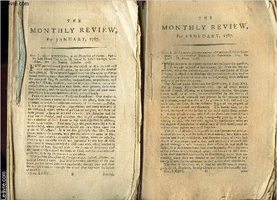 THE MONTHLY REVIEW - FOR JANUARY, 1787. VOL. LXXVI. (EN 2 FASCICULES)