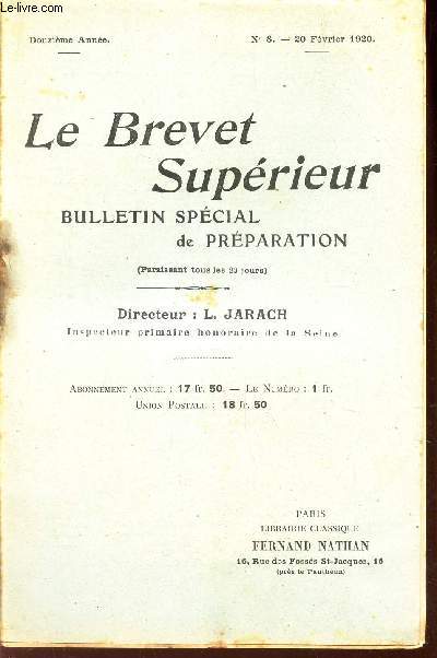 LE BREVET SUPERIEUR - N8 - 20 fevrier 1920. - 12e anne.
