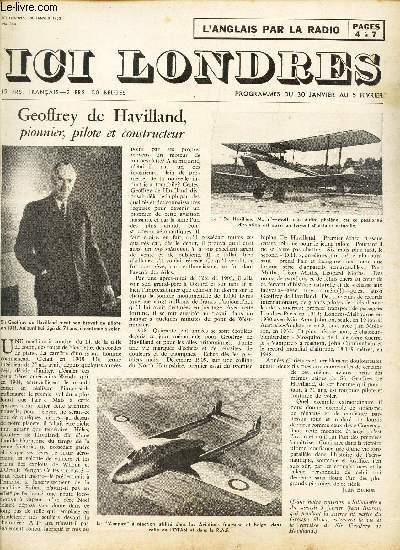 ICI LONDRES - N364 - 28 janvier 1953 / Geoffrey de Havilland, pionnier, pilote et constructeurL'agriculture, seconde mamelle de l'Angleterre etc..