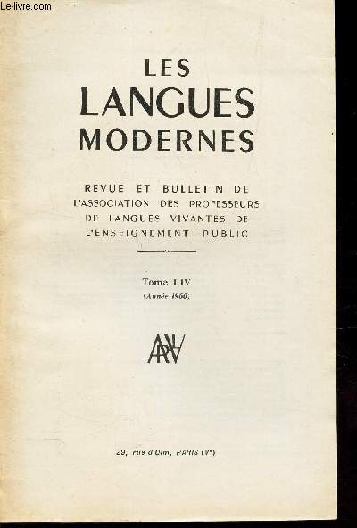 LES LANGUES MODERNES - TOME LIV (Anne 1960).