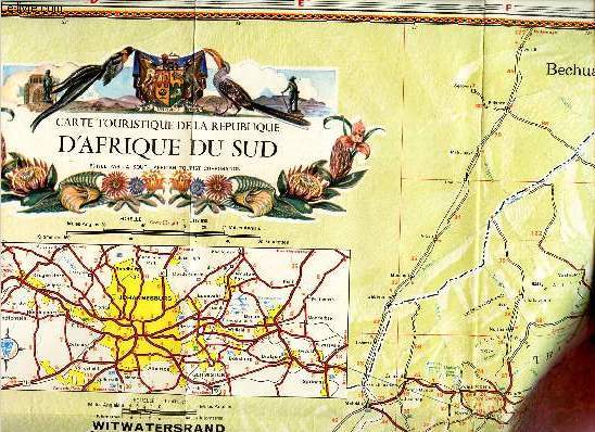 UNE CARTE DEPLIANTE EN COULEUR DE : CARTE TOURISTIQUE DE LA REPUBLIQUE D'AFRIQUE DU SUD. / ECHELLE 1/ 345,450.
