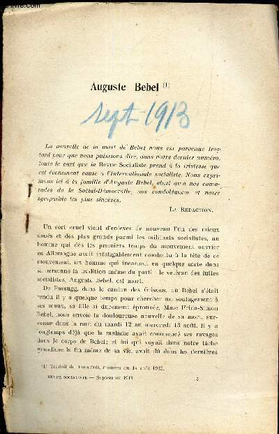 LA REVUE SOCIALISTE - SEPTEMBRE 1913 / 