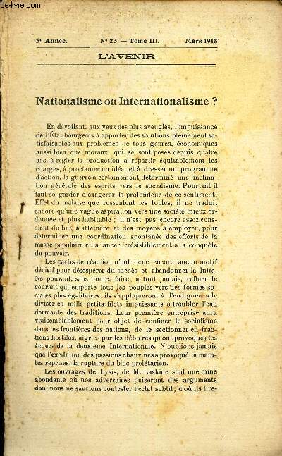 NATIONALISME OU INTERNATIONALISME?/ EXTRAIT DE 