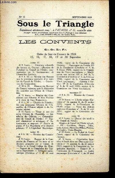 SOUS LE TRIANGLE - supplement  l'ACACIA, N11 - septembre 1924 / LES CONVENTS.