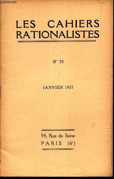 RELIGION ET RATIONALISME PAR H. ROGER / Assemble genrale de l'Union Rationaliste du 11 janvier 1937. / N55 - janvier 1937.