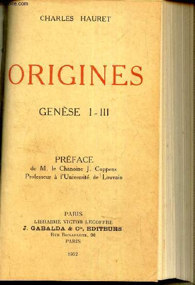 ORIGINES - GENESE - I-III.