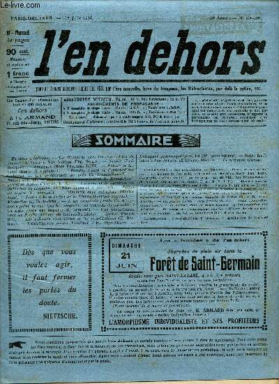 L'EN DEHORS - N208-209 - 15 juin 1931 / Un dimanche chez les anarchistes de vienne / visite  Max Nettlau / Nudit / Amour et Libert / Les amelioration du pain / Sincerit avec sois meme / etc...