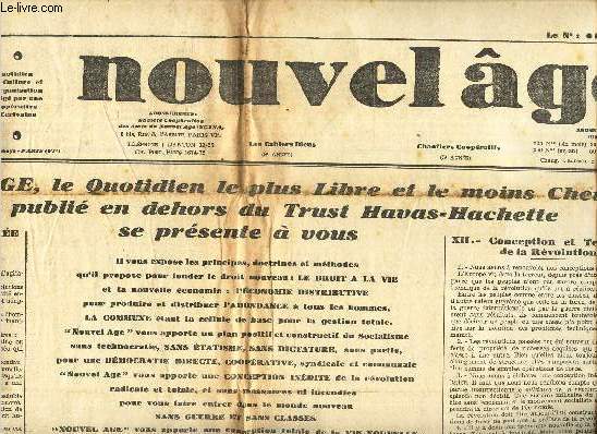 NOUVEL AGE - N163 - 1er mai 1937 / Nouvel age, le quotidien le plus libre et le moins cher, le seul publi en dehors du trust Havas-Hachette / etc...