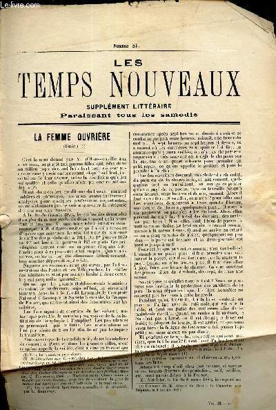 LES TEMPS NOUVEAUX - supplement litteraire - TOME 3e - N51/ La fmee ouvriere (suite).