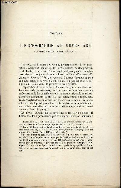 L'ORIGINE DE L'ICONOGRAPHIE AU MOYEN AGE - A PROPOS D'UN LIVRE RECENT (M. MALE)