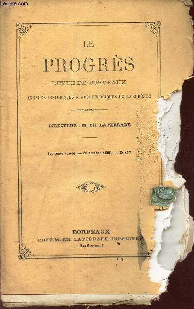 LE PROGRES - N177 - 7e annee- 20 oct 1869 / Etude sur Georges Leroy / etc...