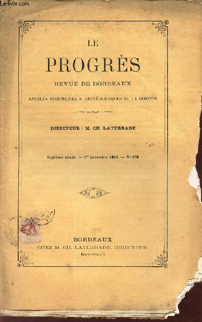 LE PROGRES - N178- 7e annee - 1er nov 1869 / Le Clerg franais au XIXe s : Palingene / etc...