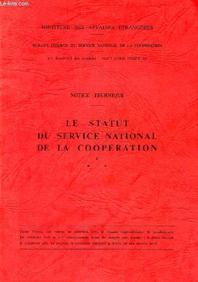 LE STATUT DU SERVICE NATIONAL DE LA COOPERATION.