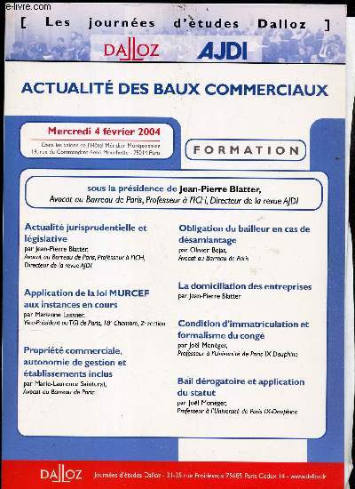 ACTUALITE DES BAUX COMMERCIAUX -FORMATION - 04/02/2004.
