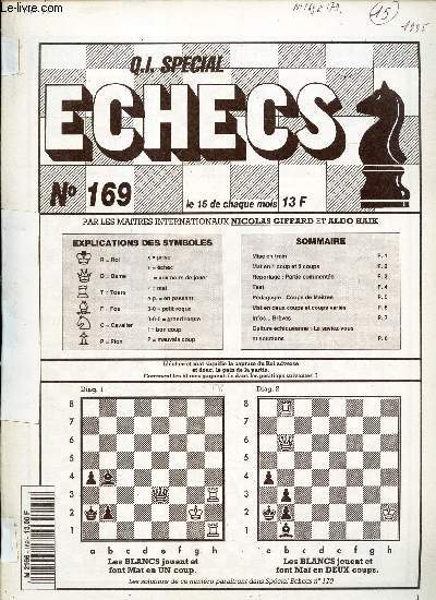 Q.I. SPECIAL ECHECS - LOTS DU N169 au 179 - / ANNEE 1995.