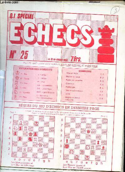 Q.I. SPECIAL ECHECS - LOTS DU N 25 au 36 / ANNEE 1986.