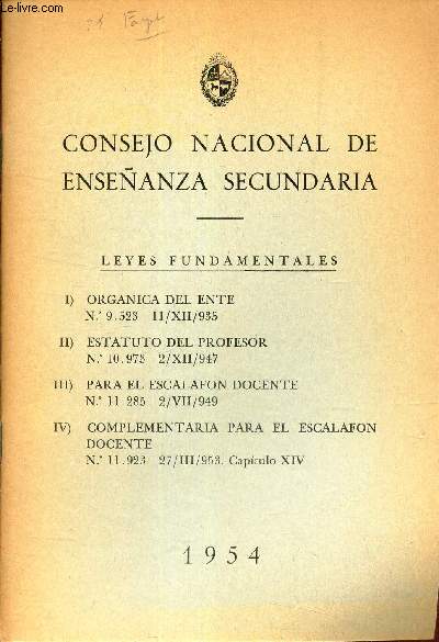 CONSEJO NACIONAL DE ENSENANZA SECUNDARIA - LEYES FUNDAMENTALES.