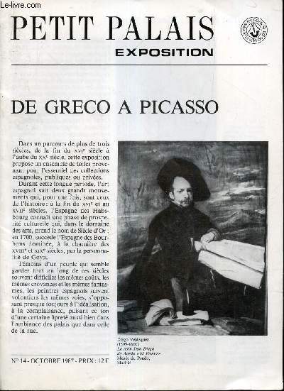 Petit Palais - exposition : De Greco  Picasso. (N14 - Octobre 987).