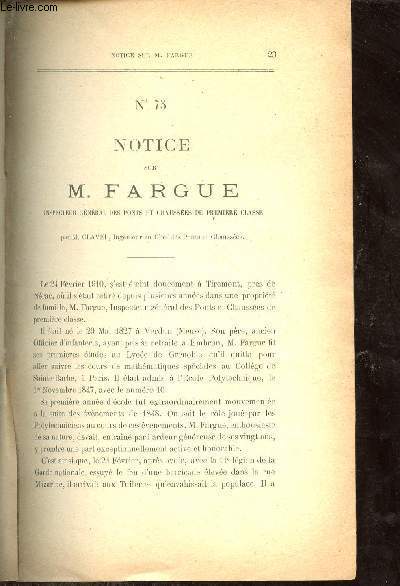 Notice sur M.Fargue inspecteur gnral des ponts et chausses de premire classe - n75.