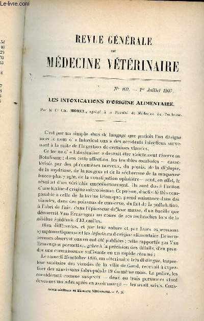 Revue gnrale de mdecine vtrinaire n109 1er juillet 1907 - Les intoxications d'origine alimentaire par Dr Ch.Morel - sur les efforts de tendon par M.P.Berton .