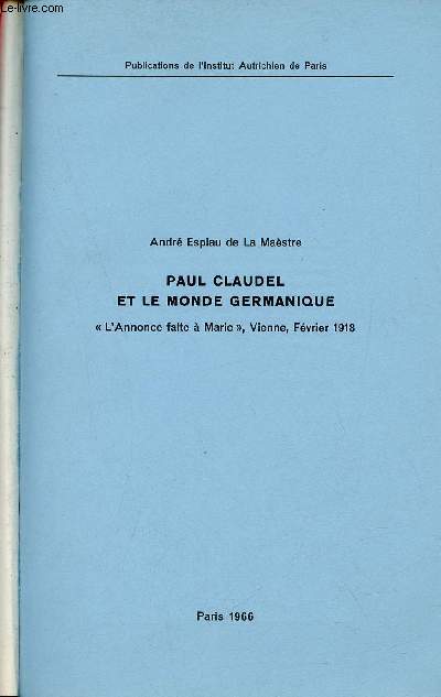 Paul Claudel et le Monde Germanique 