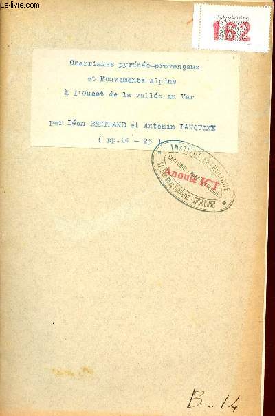 Alpes et Provence feuille de Nice au 320.000e - Extrait du bulletin de la carte gologique de France n136 Tome XXIII 1913 mai 1914 + envoi de l'auteur.