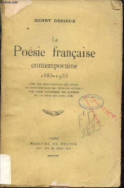 La Posie franaise contemporaine 1885--1935.