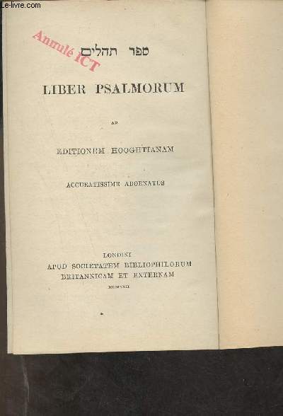 Liber psalmorum ad editionem hooghtianam - Accuratissime adornatus.