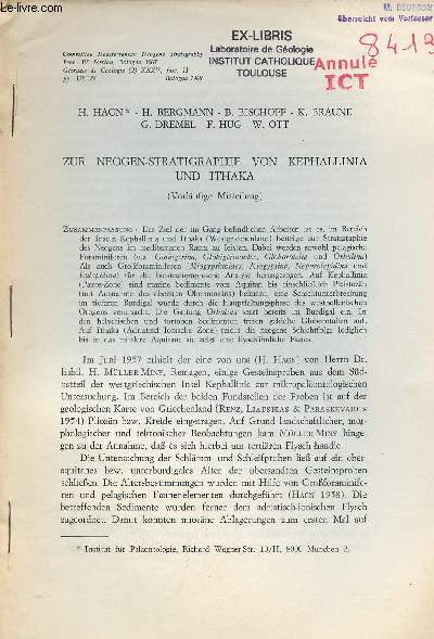 Zur neogen-stratigraphie von kephallinia und ithaka - Extrait Giornalie di Geologia (2) XXXV fasc.II 1968.