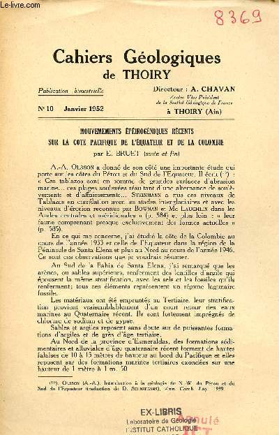 Mouvements pirogniques rcents sur la cote pacifique de l'quateur et de la Colombie - Extrait du Cahiers Gologiques de Thoiry n10 janvier 1952.