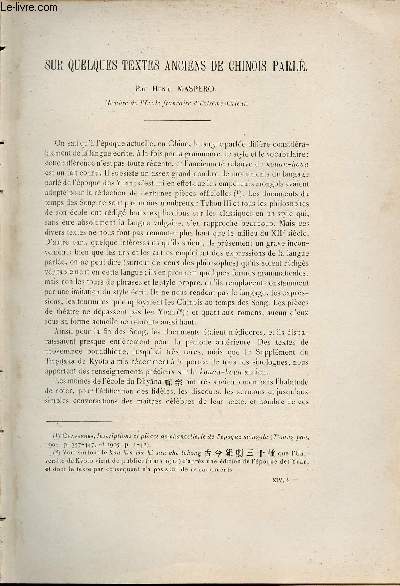 Sur quelques textes anciens de chinois parl - Extrait du Bulletin de l'Ecole Franaise d'Extrme-Orient 1914.