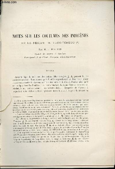 Notes sur les coutumes des Indignes de la rgion de Long-Tcheou - Extrait du Bulletin de l'Ecole Franaise d'Extrme-Orient 1907.