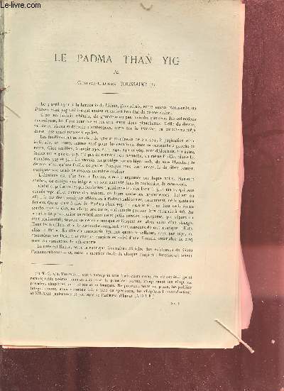 Le Padma Than Yig - Bibliographie - Extrait du Bulletin de l'Ecole Franaise d'Extrme-Orient 1920.