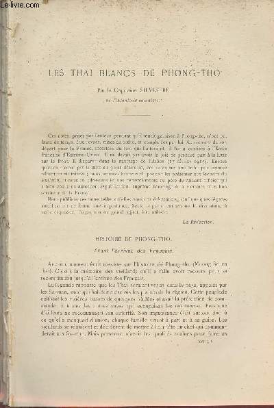 Les Thai blancs de Phong-Tho - Extrait du Bulletin de l'Ecole Franaise d'Extrme-Orient 1918.