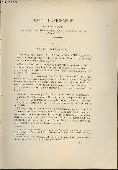 Notes d'pigraphie - L'inscription de Ban That - Extrait du Bulletin de l'Ecole Franaise d'Extrme-Orient 1912.