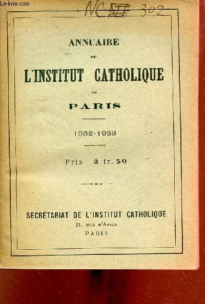 Annuaire de l'Institut Catholique de Paris 1932-1933.